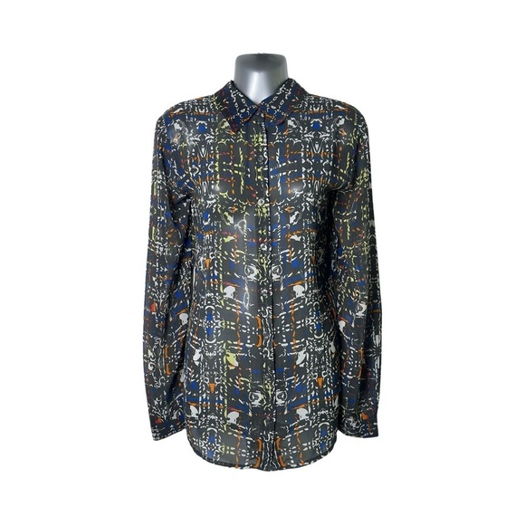 Cabi 129 Abstract Festival Geometric Shirt Gray Long Sleeve button front Size L - Picture 1 of 9
